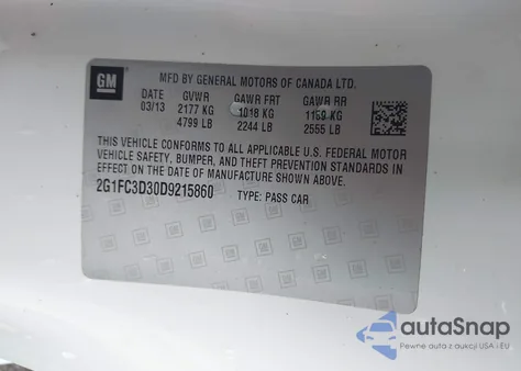 2013 Chevrolet Camaro 2Lt из США, поврежденный, VIN 2G1FC3D30D9215860